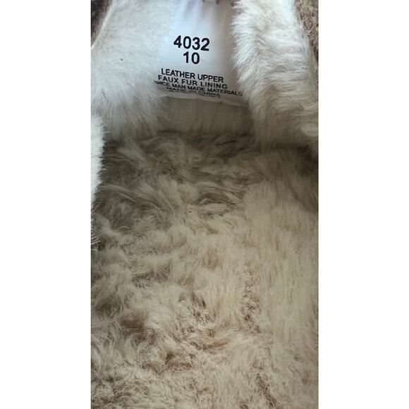 Minnetonka Cally Brown Suede Slip On Faux Fur Lined Bow Flat Slipper Shoes Sz 10 - Picture 9 of 11